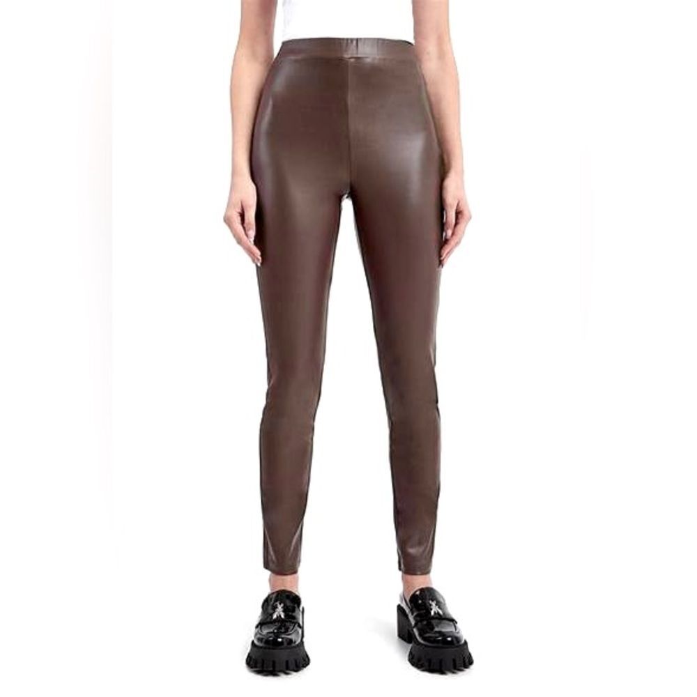 Max Mara Leisure Ornella Faux Leather Slim Pants L in Tan Beige NWOT